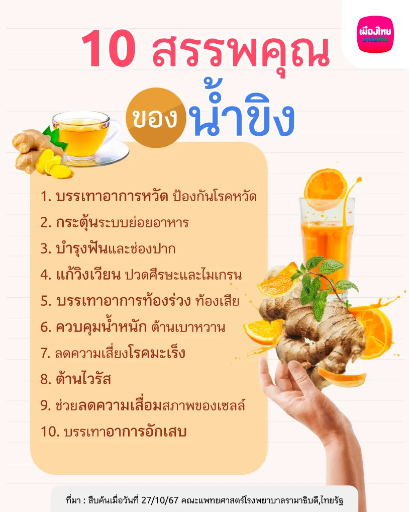 10 สรรพคุณน้ำขิง