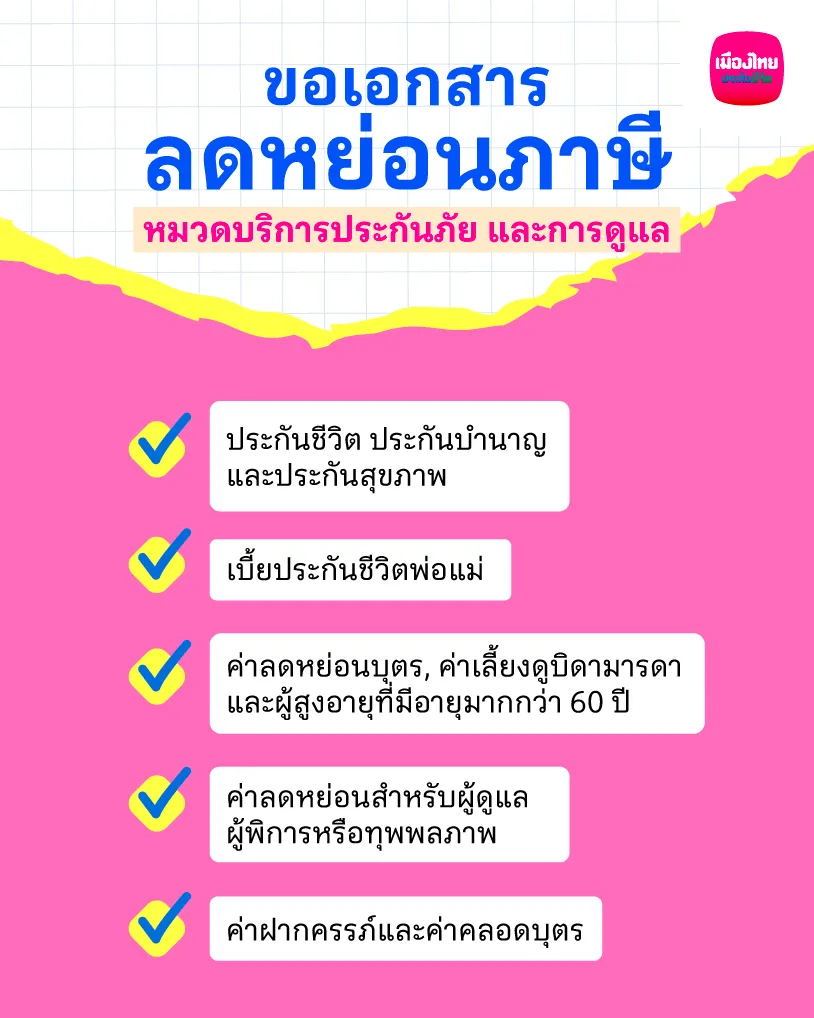ขอเอกสารลดหย่อนภาษี หมวดบริการประกันภัย และการดูแล