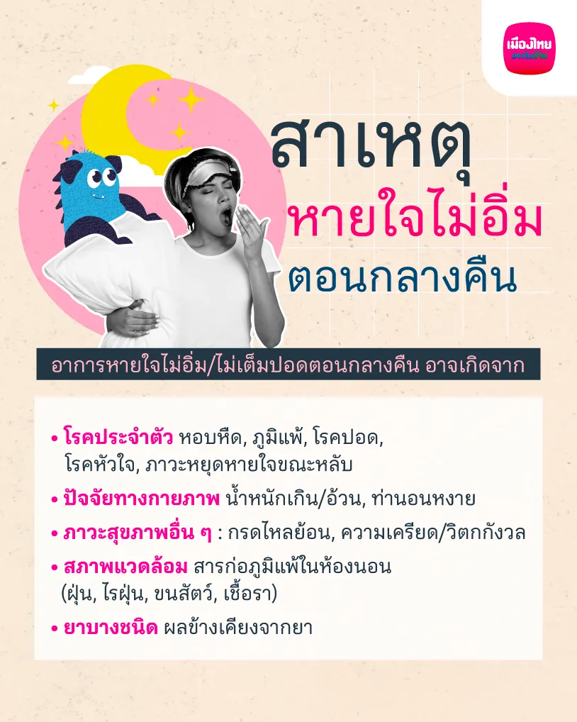 หายใจไม่อิ่มตอนกลางคืนเกิดจากอะไร