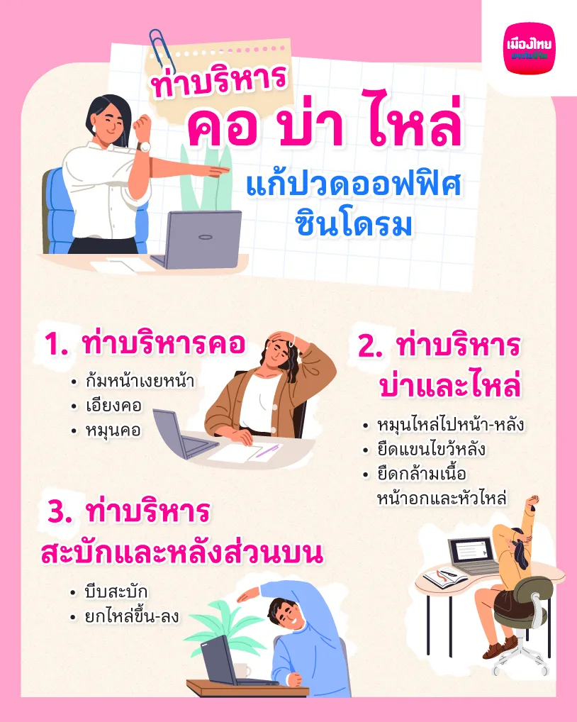  ท่าบริหารคอ บ่า ไหล่ แก้ปวดออฟฟิศซินโดรม