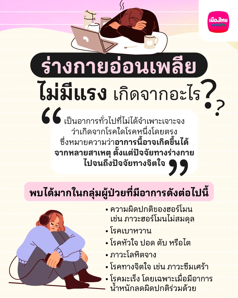 ร่างกายอ่อนเพลีย ไม่มีแรง เกิดจากอะไร